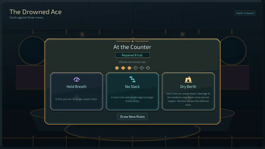 The Drowned Ace. Three house rules are offered after a cleared table.