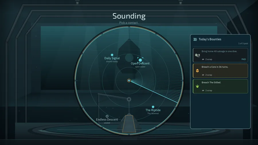 The dive screen. Open Descent, Daily Signal, and Endless Descent.